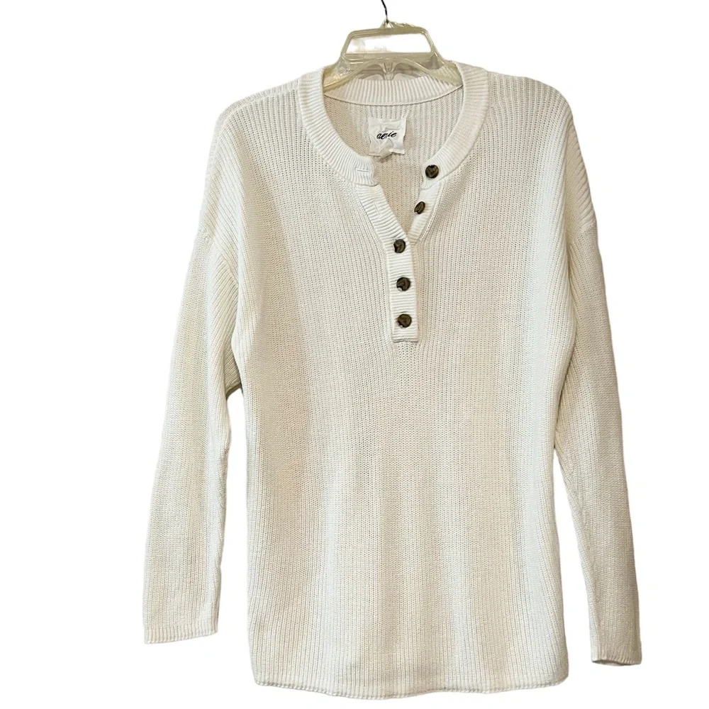 Aerie Long Sleeve Ivory White Knitted Half Button Up Pullover Sweater size XS - Picture 1 of 11